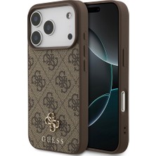 iPhone 18 Pro Kılıf Guess Orjinal Lisanslı M-Safe Şarj Özellikli Small 4g Classic Kapak Kahverengi