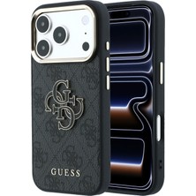 iPhone 18 Pro Max Uyumlu Kılıf Guess Orjinal Lisanslı 4g Büyük Resin Logolu Pu Kapak Siyah