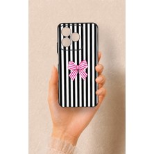 Vip Case Realme C53 Uyumlu Pembe Beyaz Kurdele Desenli Silikon Kılıf