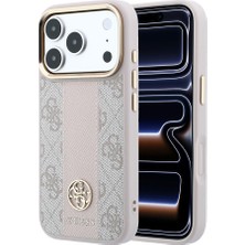 iPhone 18 Pro Kılıf Guess Orjinal Lisanslı M-Safeli Deri 4g Desenli Şeritli Yazı Logolu Kapak Pembe