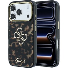 iPhone 18 Pro Max Kılıf Guess Lisanslı Yazı ve 4g Büyük Metal Logolu Silikon Kapak Siyah-Kahverengi