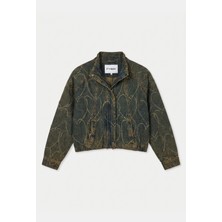 It's Basic Kadın Koyu Kot T-9W6-8 Oversize Bomber Özel Desen Taş Tasarım Denim Ceket