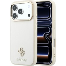 iPhone 18 Pro Max Kılıf Guess Lisanslı M-Safeli Klasik Yazı ve 4g Logolu Pu Deri Saffiano Kapak Bej