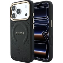 iPhone 18 Pro Kılıf Guess Lisanslı M-Safeli Sıcak Baskılı Yazı Logolu C-Magnet Pu Deri Peony Siyah