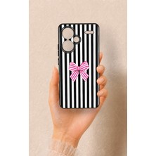 Vip Case Redmi Note 13 Pro Plus Uyumlu Pembe Beyaz Kurdele Desenli Silikon Kılıf