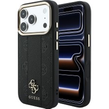 iPhone 18 Pro Kılıf Guess Lisanslı M-Safe Özellikli Şeritli Peony 4g ve Yazı Logolu Kapak Siyah