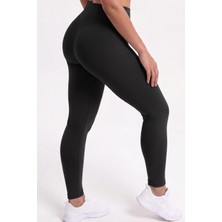 Womenmade Kadın Siyah Renk Push Up Toparlayıcı Yüksek Bel Dikişsiz (Seamless) Spor Taytı
