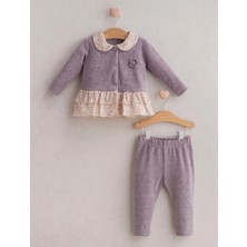 Tongs Baby Kız Bebek Çiçek Figürlü Fırfır Detaylı 2'li Alt Üst Takım %100 Pamuk