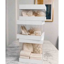 Rass Asetat Gelin&damat Çeyiz Bohça Kutusu Beyaz 3'lü Set 1 Takım Şeffaf Katlanabilir Demonte Söz Nişan Hediyelik Büyük 23,5*23,5*40CM Orta 23,5*23,5* 25CM Küçük 23,5*23,5*15CM
