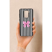 Vip Case Redmi Note 9 Uyumlu Pembe Beyaz Kurdele Desenli Silikon Kılıf