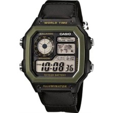Casio AE-1200WHB-1BVDF Standart Erkek Kol Saati Siyah Kumaş Kordon Suya Dayanıklı Fonksiyonlu