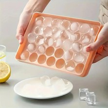 3D Sepetim Küre Buz Kalıbı Kapaklı 33 Hazneli Yuvarlak Buz Kalıbı Kokteyl Sunum Buz Kalıbı -Pembe