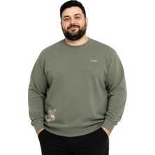 Battal Moda Erkek Büyük Beden Haki Iki Iplik Ave Sweatshirt 3xl-4xl-5xl-6xl