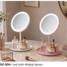 Arow Yuvarlak 3 Aydınlatma Modlu USB Şarjlı LED Işıklı Makyaj Aynası (Beyaz-Pembe)