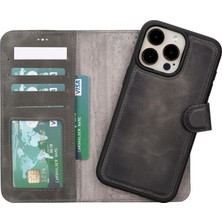 BloominBag Bloomcase Apple iPhone 15 Pro Max (6.7") Warm Greige Hakiki Deri Çıkarılabilir Cüzdanlı Telefon Kılıfı