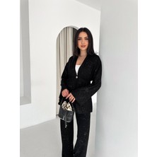 Elaxi Kadın Simli Uzun Kol Modal Kumaş Kimono Pantolon Ikili Takım – Şık ve Rahat Kadın Takım