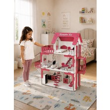 Playvia Asansörlü Oyun Evi, Full Aktif Eşyalı, 3 Katlı 90 cm LED Işıklı, Kişiye Özel Isimli (Montessori Uyumlu)