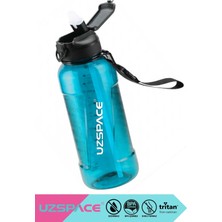 Uzspace 1500ml Yeni Koleksiyon Mega Boy Silikon Pipetli Ölçü Skalalı Şeffaf Gövdeli El Askılı Tritan Spor Su Matarası BPA Yok Koku Yok