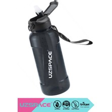 Uzspace 1500ml Yeni Koleksiyon Mega Boy Silikon Pipetli Ölçü Skalalı Şeffaf Gövdeli El Askılı Tritan Spor Su Matarası BPA Yok Koku Yok