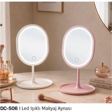 Arow Oval 3 Aydınlatma Modlu USB Şarjlı LED Işıklı Makyaj Aynası (Beyaz-Pembe)