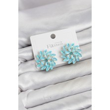 Altaylar Tedarik Buz Mavisi Renk Kristal Taşlı Çiçek Model Kadın Küpe