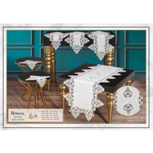 Ceki Home Mimoza Model Krem 5 Parça Dantel Masa Örtüsü Runner Seti Salon Takımı No 666