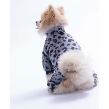 Pawstar Gri Innsbruck Leopard Desenli Tulum Küçük Irk Peluş Tulum Köpek Tulumu Köpek Kıyafeti Kedi Kıyafeti