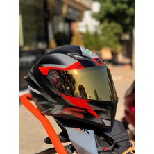 Agv K1 S Fastlap Black Grey Red Kapalı Kask( Gold Vizör + Şeffaf Vizör ) [agv]
