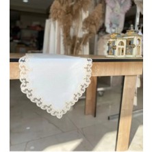 Ceki Home Lale Krem Fransız Dantel Detaylı Sehpa Örtüsü 40X145 cm Şık Tasarım