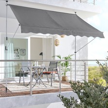 Stratecht Teleskopik Polyester Balkon, Teras, Tentesi 300 x 130 cm Ayarlanabilir Gri Güneşlik Gölgelik