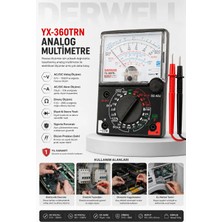 Derwell Okul Tipi Multimetre YX-360TRN Analog Multimetre Avometre; Hassas Ibreli Akım Voltaj Direnç Ölçer, Elektronik Devre Test Cihazı, Sigorta Korumalı Elektrik Ölçüm Aleti, Kırmızı Siyah Problu Test Seti