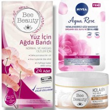 Keçi Sütlü Kolajen Yüz Kremi & 24'lü Yüz Ağda Seti & Nivea Hyaluron Organik Gül Suyu Göz Maskesi Avantaj Seti