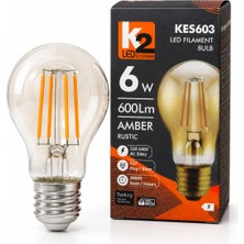 K2 Global 6W E27 Amber Rustik LED Filament Ampul 600 Lümen 2200K