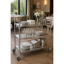 Binbirreyon Inox 3 Katlı Tekerlekli Servis Arabası Paslanmaz Çelik Frenli 85X94X52,6CM BC022