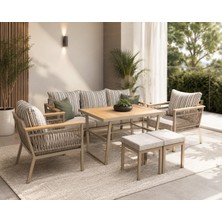 Sille Metal Bahçe Balkon Teras Koltuk Takımı 3+1+1+Masa+2 Adet Puf