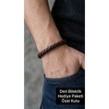 Herşey Nota Lunévia Metal Kilitli Örgü Deri Erkek Bileklik Kahverengi Premium Modeli