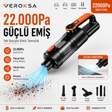 Veroksa 22.000 Pa Şarjlı Kablosuz El Süpürgesi – Güçlü Emiş, Üfleme Fonksiyonu ve Çoklu Başlık Seti