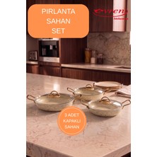 Evren 6 Parça Krem Granit Kapaklı Sahan Seti, 18-20-22 cm Yumurta Omlet Tavası 3'lü Set