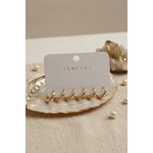 Sepetini Doldur Gold Renk Pirinç Zirkon Taşlı Halka Model 6'lı Kadın Küpe Seti