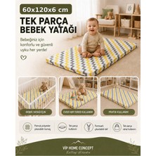 Çocuk Yatağı Sünger Yer Yatağı Oyun Minderi Bebek Yatağı 60X120X6 Cm-Sarı Gri Zikzak