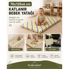 Katlanır Çocuk Yatağı Sünger Yer Yatağı Oyun Minderi Taşınabilir 70X120X6 Cm-Sarı Gri Zikzak