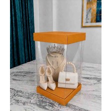 Rass Asetat Gelin&damat Çeyiz Bohça Kutusu Portakal Renk Şeffaf Katlanabilir Demonte Büyük Boy 23,5*23,5*40CM 1 Adet