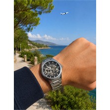 Bigotti Milano Erkek Kol Saati Otomatik Özel Tasarım Siyah ve Çelik Kadran 50 Metre Suya Dayanıklı