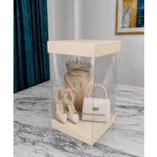 Rass Asetat Gelin&damat Çeyiz Bohça Kutusu Fil Dişi Şeffaf Katlanabilir Demonte Büyük Boy 23,5*23,5*40CM 1 Adet