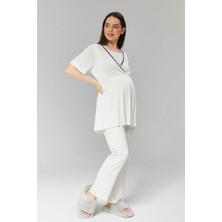 %100 Pamuklu Sabahlıklı Biye Geçişli Lohusa Pijama Takımı