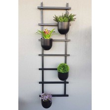 Desen Dekorasyon Askılı Merdiven Tipi Metal Duvar Saksılığı - 4 Saksılı Balkon Çiçek Bahçesi