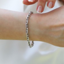 Necati Gün Kareli Taşlı Zincir Gümüş Bileklik