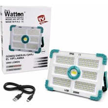 Watton Wt-738 Turkuaz Cob 200W LED Şarjlı Portatif Projektör 3000 Lümen Kamp ve Çalışma Lambası