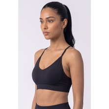 Womenmade Kadın Siyah Renk Çapraz Sırt Detaylı Ayar Askılı Destekli Seamless/dikişsiz Spor Büstiyeri