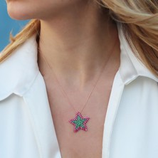 Necati Gün Renkli Zirkon Taşlı Alice Star Rose Gold Kaplama Gümüş Kolye